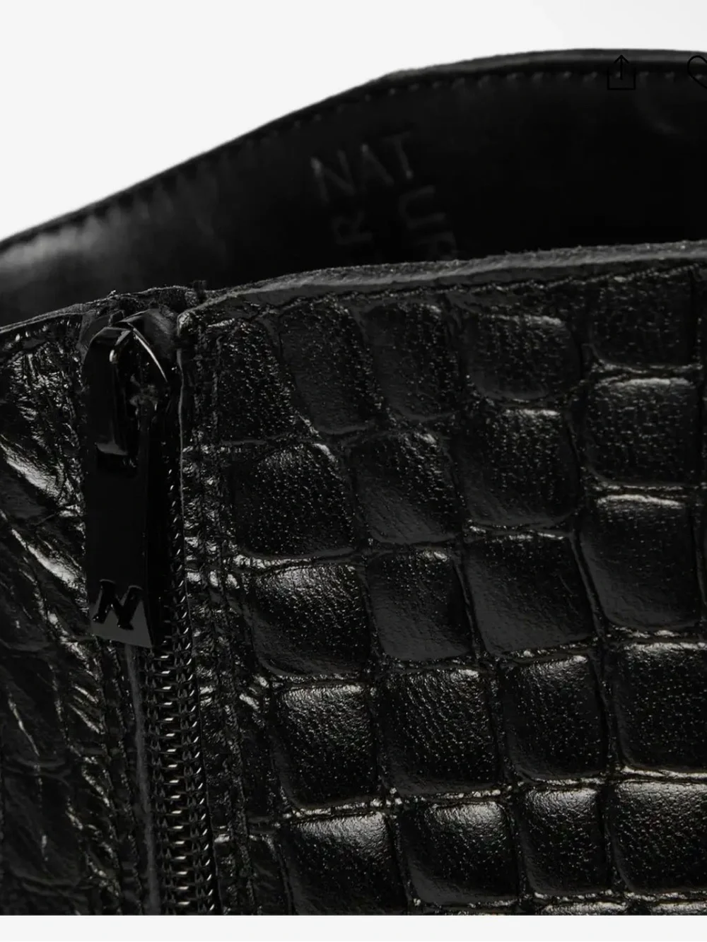 Naturalizer DEESHA WIDE CALF Pointed-Toe Croc-Embossed Knee Leather Boots Black